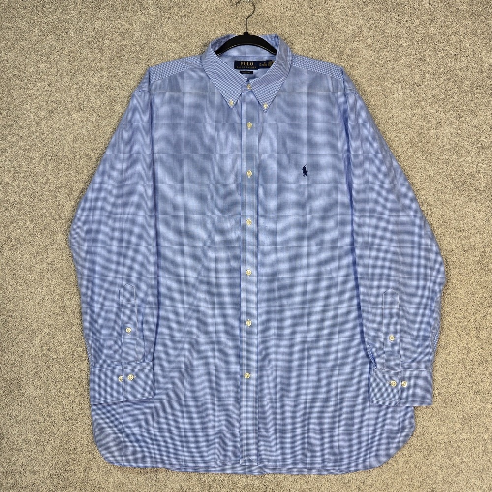 Polo Ralph Lauren Classic Fit poplin Shirt Mens XL 18 (34/35) blue micro check